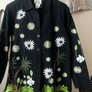 Quacker Factory Vintage Embellished Jacket Black, White, Green & Blue Size 2X